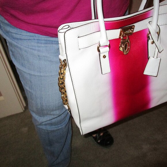 Michael Kors Hamilton N/S Fuschia Spray Large Satchel - Picture 9 of 12